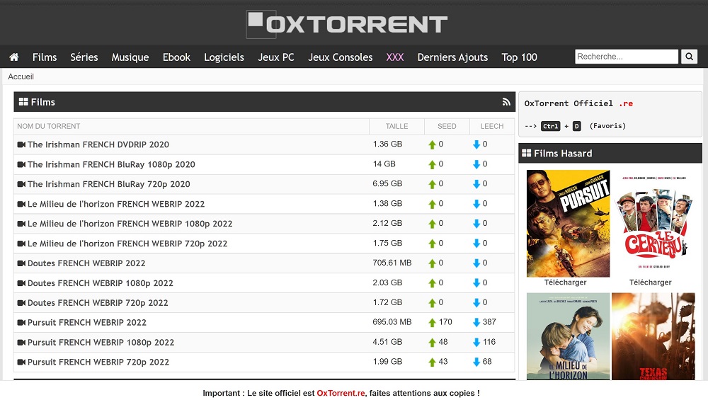 films et les séries gratuits sur L'adresse officielle de OxTorrent en 2022 